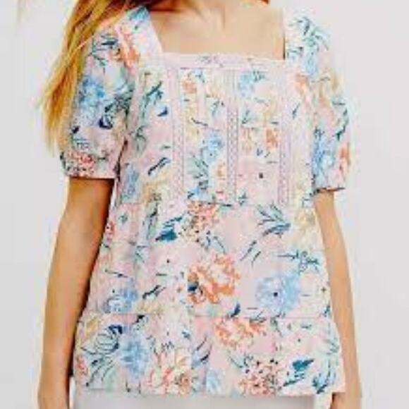 Loft Garden Lacy Tiered Square Neck Top Angel Pink Size Small - Picture 2 of 9